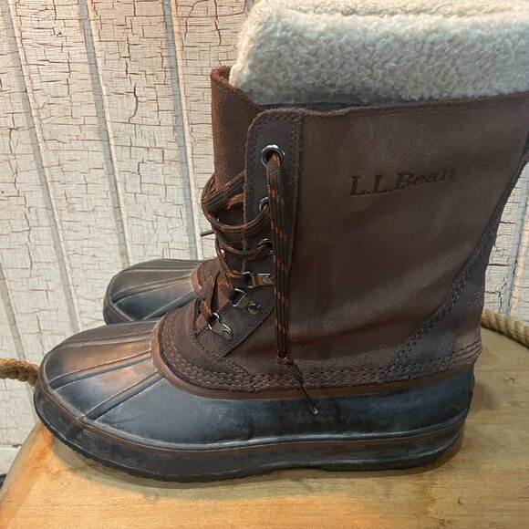 Vtg L.L.Bean Brown Leather Felt Lined Duck Chore Hunt Winter Boots 12 - Picture 2 of 8